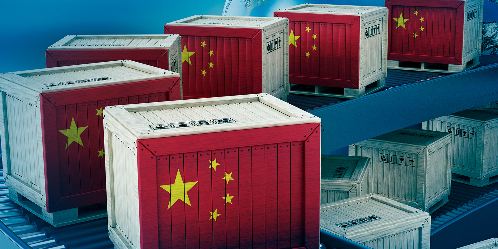 Crates with Chinese flag design