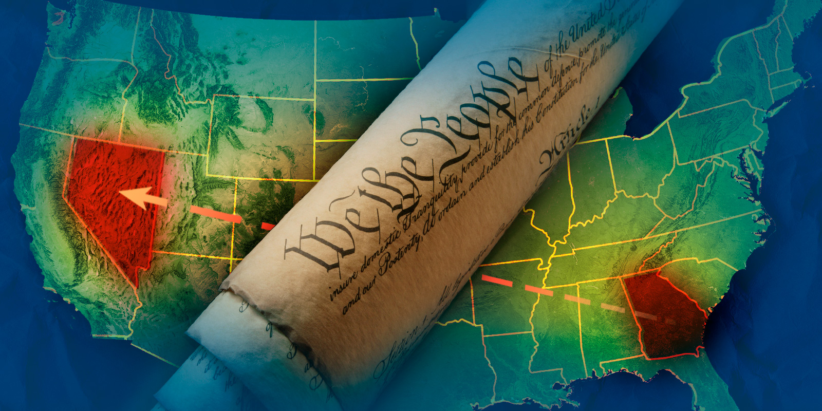 Image of constitution over map of America