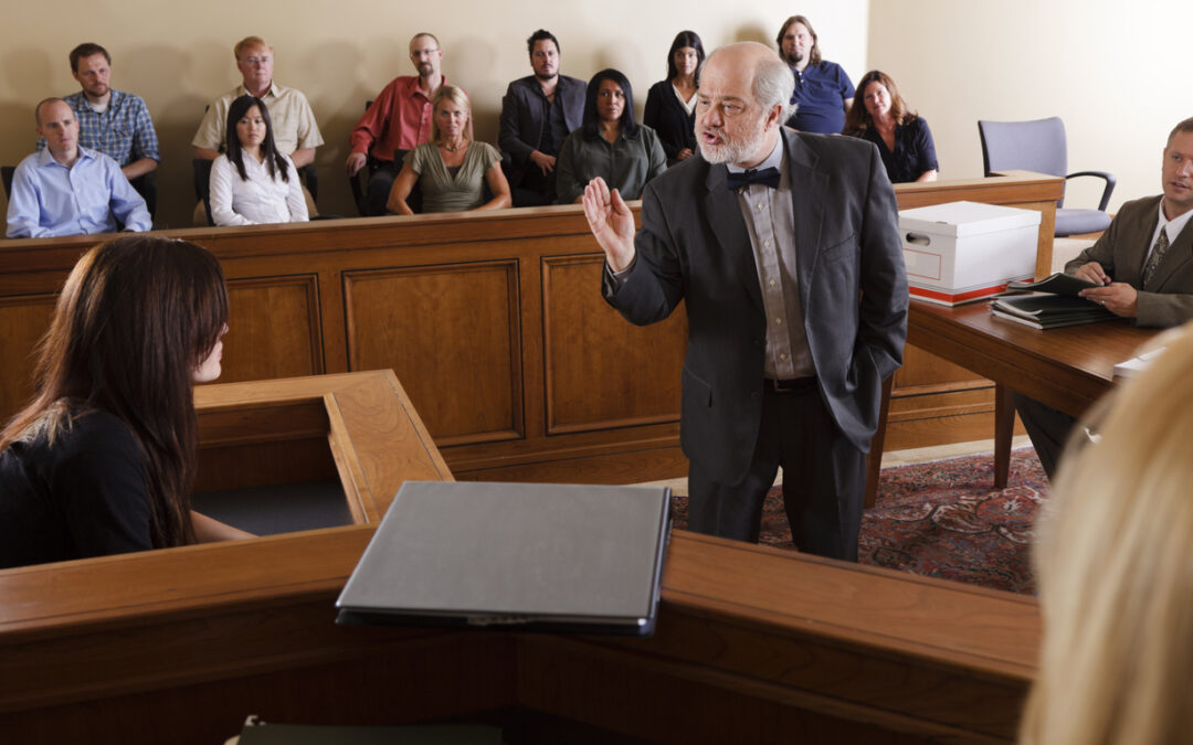 Lawyer asking witness a question in court